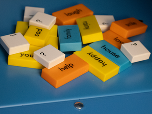 Small blocks with mood-oriented words printed on them